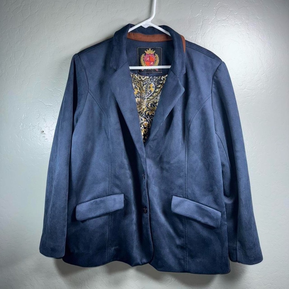 Estate Navy Faux Suede Blazer Paisley Lined Jacket Women’s Large